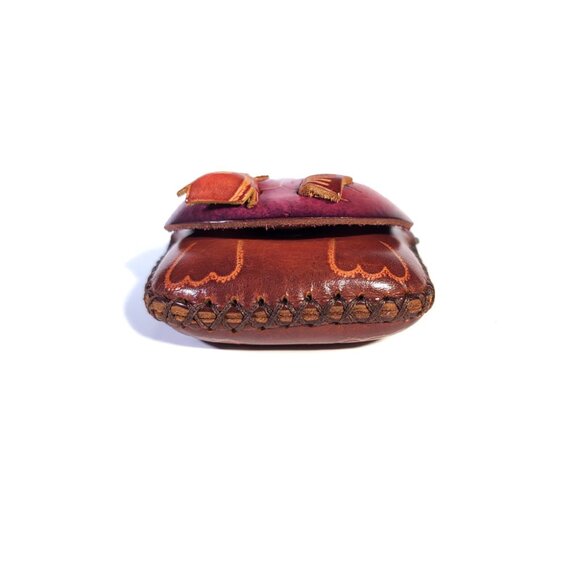 VINTAGE Leather Cat Coin Purse Hand painted, tooled  w/CLIP - Picture 6 of 7